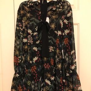 NWT Forever21 Floral Print Swing Dress Black/Cream Size M